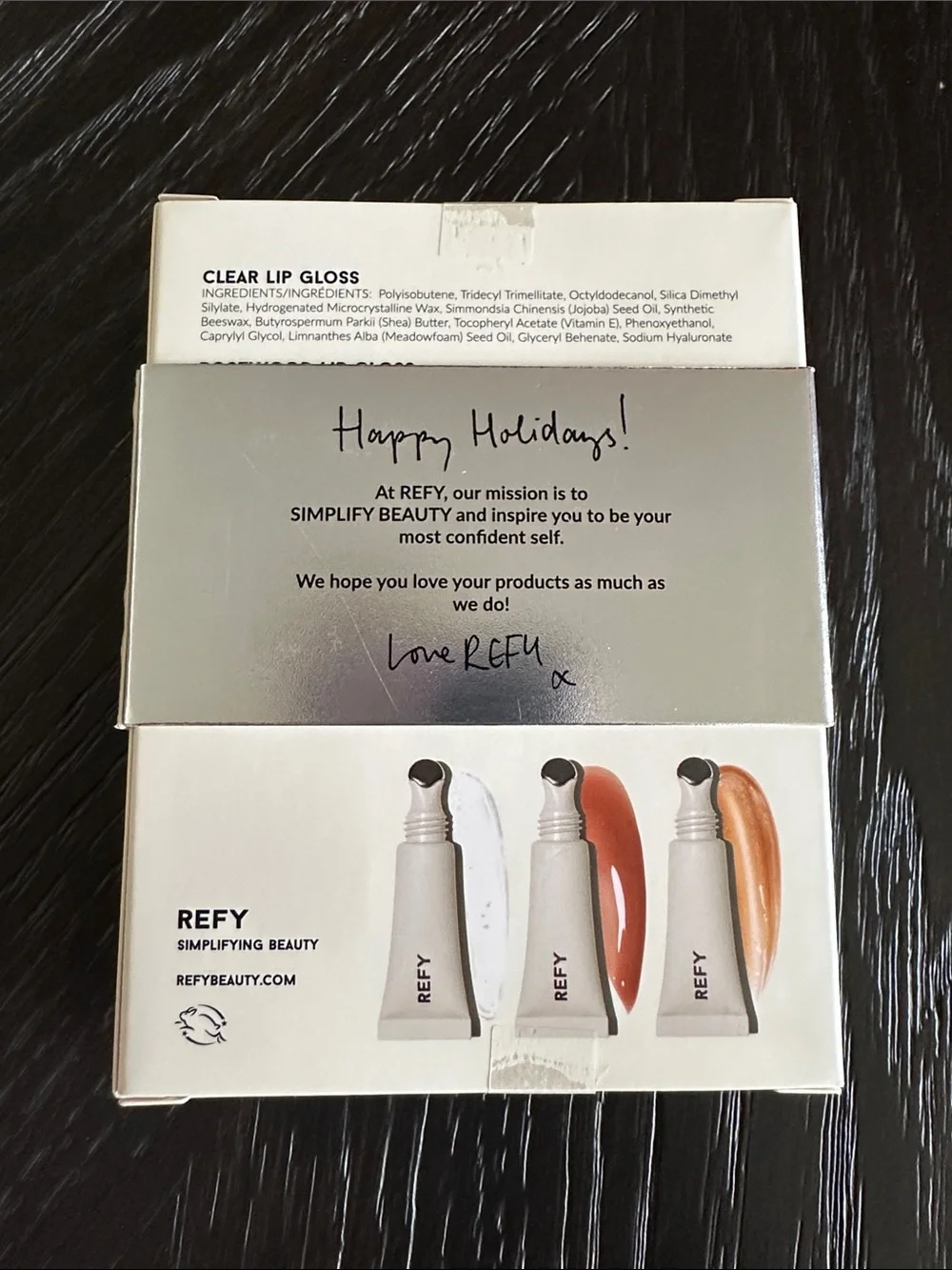 REFY Mini Lip Gloss Set — Clear, Rosewood, Topaz